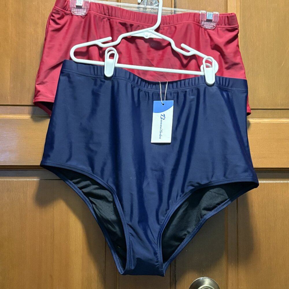 2 High-Waisted Bikini Bottoms BONNEUITBEBE Blue (NWT)  & Maroon Sz 2XL